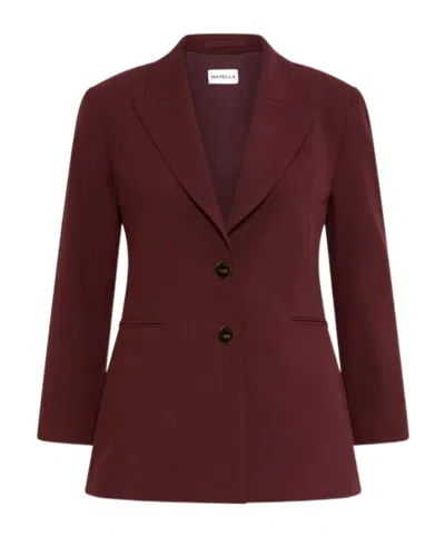 Marella Viscose-blend Canvas Blazer In Burgundy