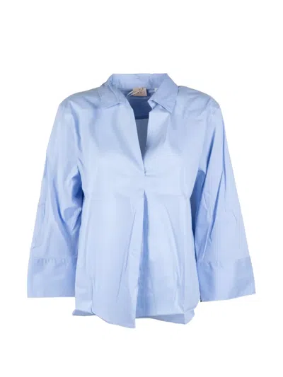 Marella V-neck Cotton Shirt In Blue