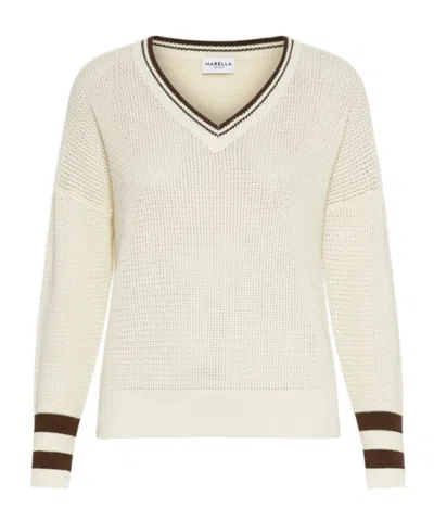 Marella V-neck Striped Sweater In White