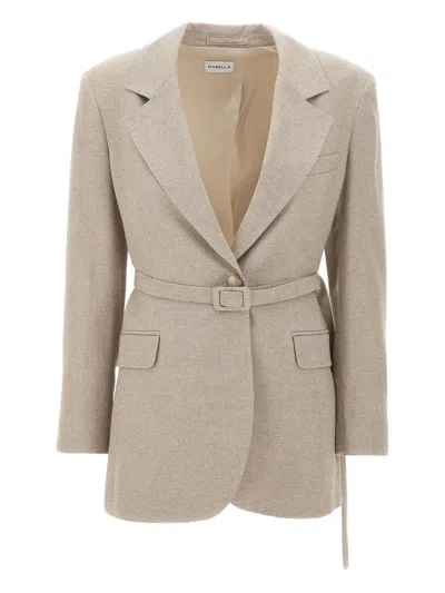 Marella Narrow-lapel Belted Blazer In Neutral