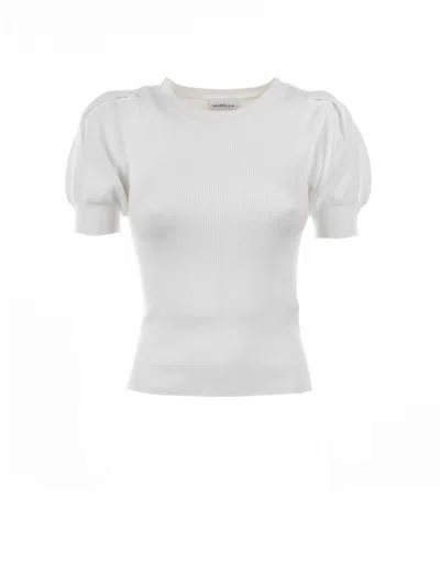 Marella White Puff Sleeve T-shirt In Bianco