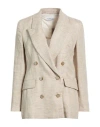 Marella Woman Blazer Beige Size 10 Linen In Multi