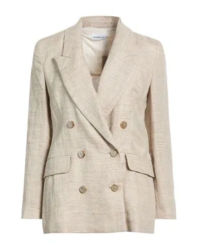 Marella Woman Blazer Beige Size 10 Linen In Multi
