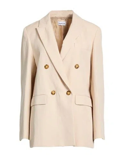 Marella Woman Blazer Beige Size 8 Lyocell, Linen, Cotton In Neutral