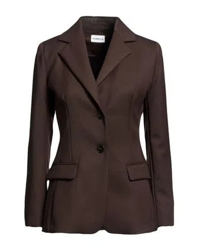 Marella Woman Blazer Dark Brown Size 4 Polyester, Virgin Wool