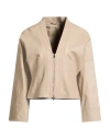 Marella Woman Jacket Beige Size 10 Sheepskin In Neutral