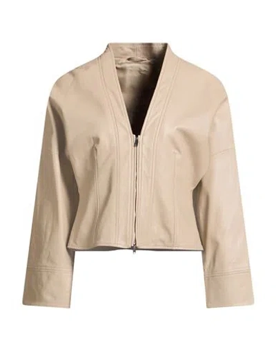 Marella Woman Jacket Beige Size 10 Sheepskin In Neutral