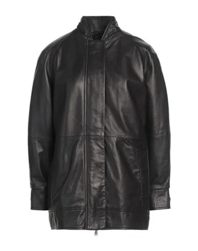 Marella Woman Jacket Black Size 10 Ovine Leather