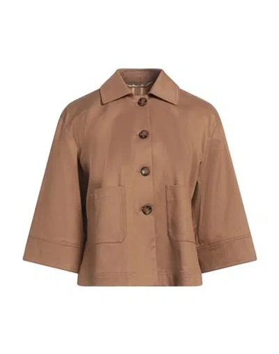 Marella Woman Jacket Camel Size 12 Cotton, Lyocell, Elastane