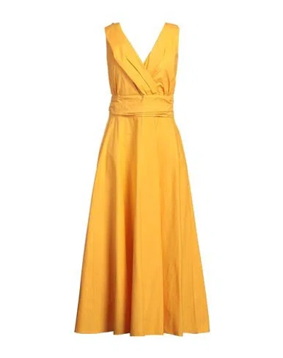 Marella Woman Maxi Dress Yellow Size 8 Cotton, Elastane