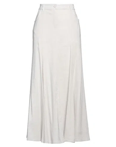 Marella Woman Maxi Skirt Light Grey Size 12 Linen, Viscose, Elastane