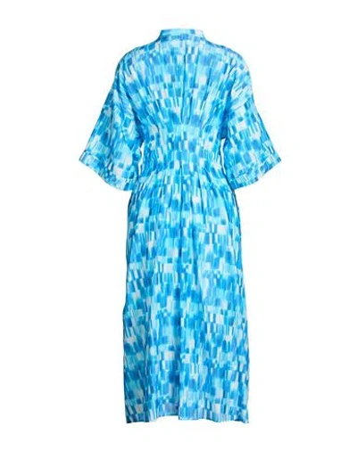 Marella Woman Midi Dress Azure Size 8 Cotton, Silk In Blue