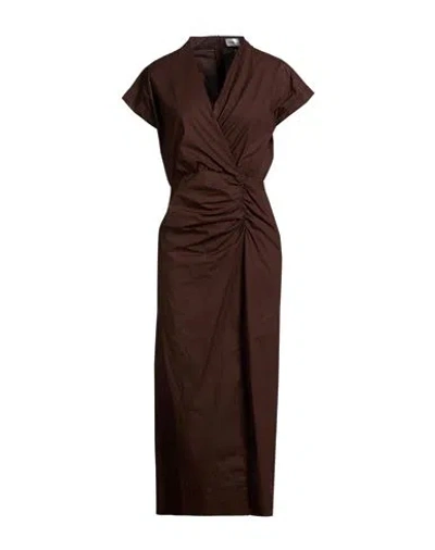 Marella Woman Midi Dress Dark Brown Size 10 Cotton, Elastane
