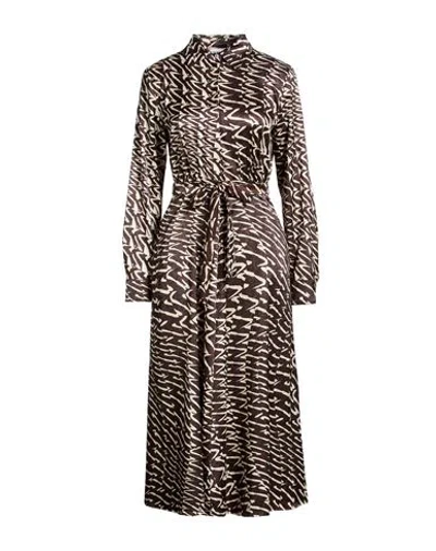Marella Woman Midi Dress Dark Brown Size 12 Polyester, Elastane