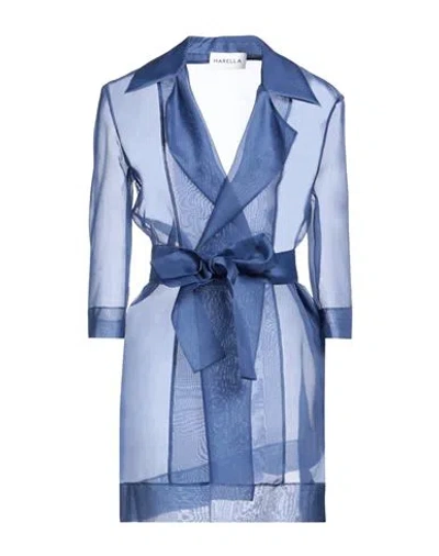 Marella Woman Overcoat Blue Size 8 Silk
