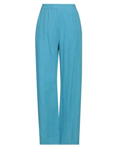 Marella Woman Pants Azure Size 12 Linen In Blue