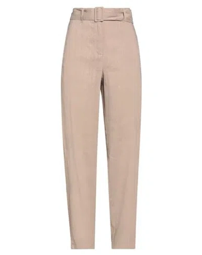 Marella Woman Pants Taupe Size 12 Linen, Viscose, Elastane In Grey