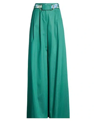 Marella Woman Pants Green Size 12 Cotton, Lyocell, Elastane In Multi