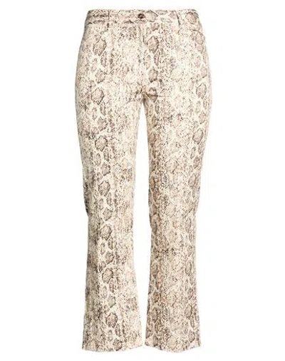Marella Woman Pants Ivory Size 10 Cotton, Elastane In Animal Print