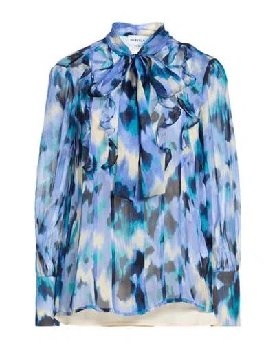 Marella Woman Shirt Azure Size 8 Silk In Animal Print