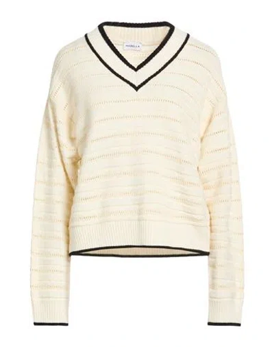 Marella Woman Sweater Cream Size Xl Virgin Wool, Cotton In Yellow