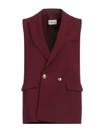 Marella Woman Blazer Burgundy Size 8 Viscose, Linen In Red
