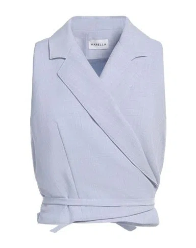 Marella Woman Tailored Vest Light Blue Size 10 Polyester, Elastane