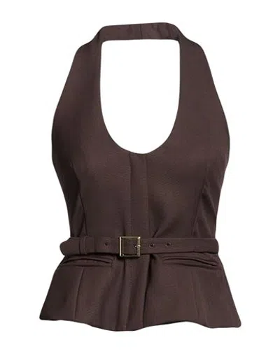 Marella Woman Top Dark Brown Size 4 Polyester, Virgin Wool