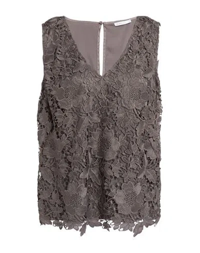 Marella Woman Top Grey Size 12 Polyester, Silk, Elastane