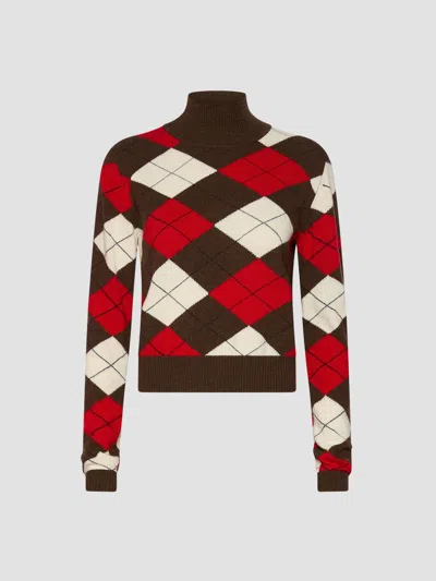 Marella Argyle-intarsia Roll-neck Sweater In Brown