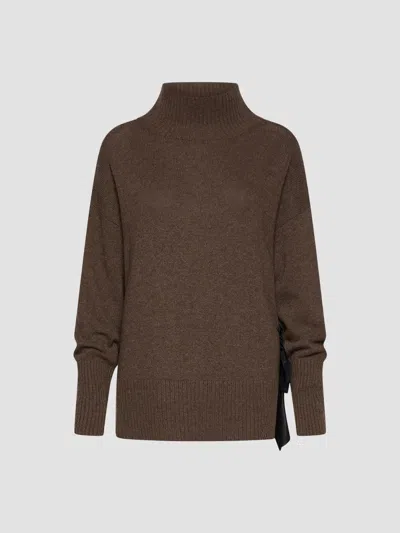 Marella Women's Cashmere Blend Mock Polo Neck Jumper With Silk Sash In Brown