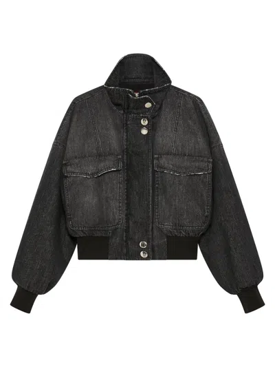Marella Women's Denim Bomber Jacket In Black