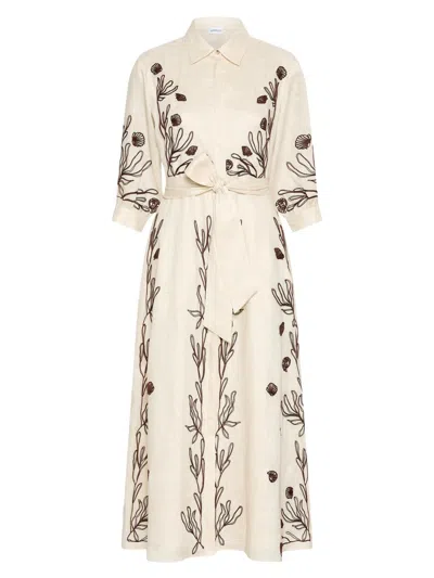Marella Banda Embroidered Linen Dress In White