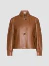 Marella Button-front Leather Jacket In Brown