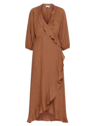 Marella Women's Linen Midi Wrap Dress In Brown