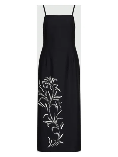 Marella Floral-embroidered Dress In Black