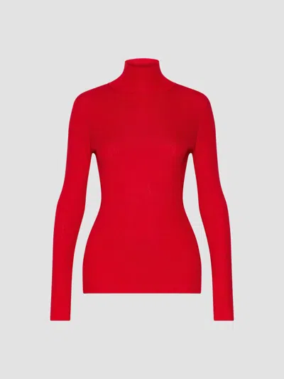 Marella Ribbed-knit Roll-neck Sweater In Red
