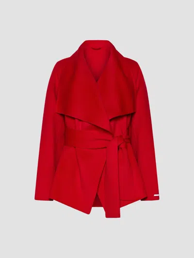 Marella Virgin Wool Belted Coat In Red