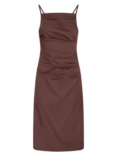 Marella Ciocca Ruched Sleeveless Midi Dress In Brown