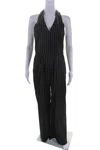 Marella Womens Linen Striped Print Halter Buttoned Slip-on Jumpsuit Black In Black