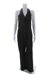 Marella Womens Linen Striped Print Halter Buttoned Slip-on Jumpsuit Black In Black