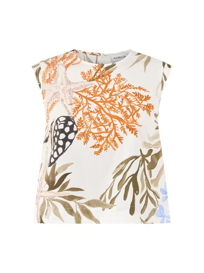 Marella Womens Woven Waistcoat Top White In Multi