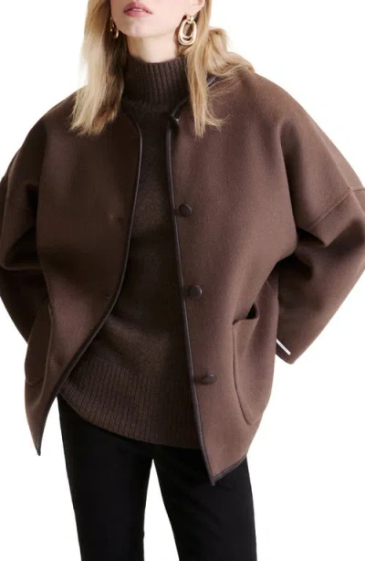 Marella Wool Blend Collarless Coat In Brown