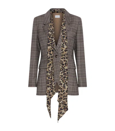 Marella Wool Check Scarf-detail Blazer In Gray