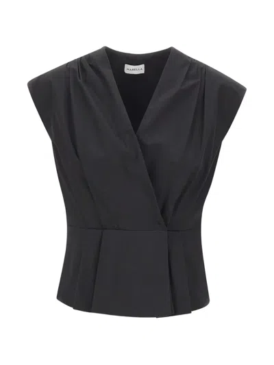 Marella Wrap-front Pleated Top In Black