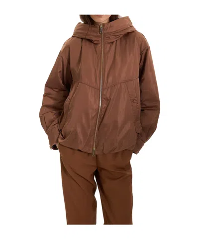 Marella Zip-up Hooded Casual Jacket In Brown