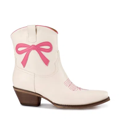 Marfa Boots Women's Minnie Pearl Western Boot In Pink In White