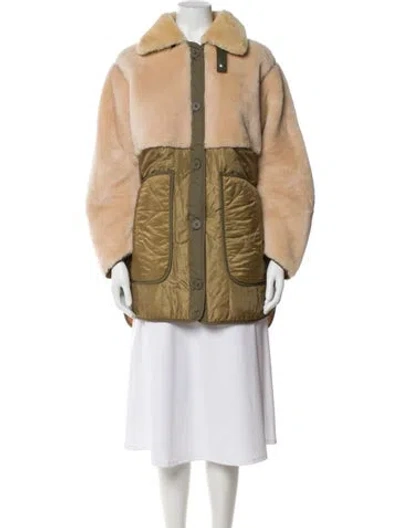 Pre-owned Marfa Stance Colorblock Pattern Fur Coat In Green