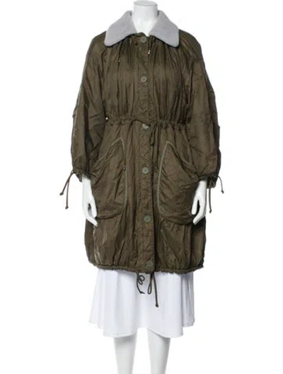 Pre-owned Marfa Stance Shearling Colorblock Pattern Fur Coat In Green