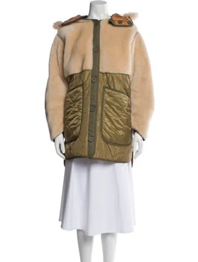 Pre-owned Marfa Stance Shearling Fur Coat In Green